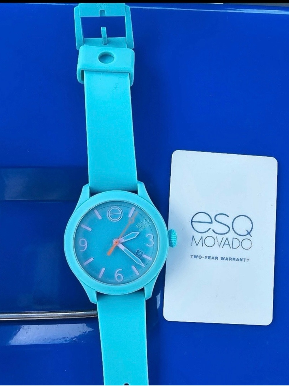 Movado ESQ Turquoise Silicone Ladies Watch with Orange Accent